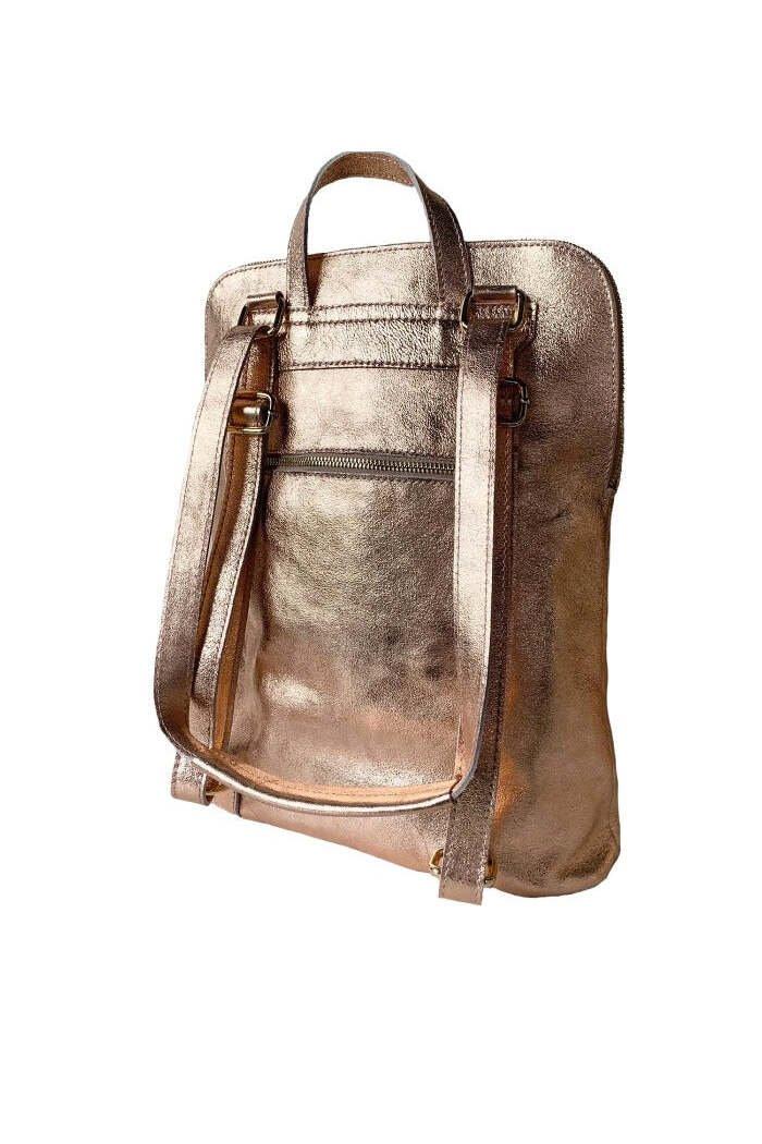 Rose Gold Convertible Metallic Leather Pocket Backpack BYERR boohoo UK